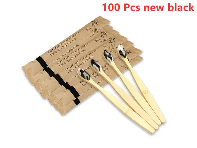Natural Colorful Toothbrush Eco Soft Bristle Bamboo Toothbrush Bamboo Charcoal Vegan Tooth Dental Oral Care Plastic Free 10Pcs