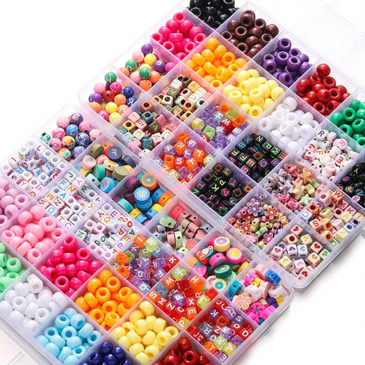 680PCS Colorful Acrylic Pony Beads & Square Letter Clay Spacer Beads – DIY Bracelet & Necklace Jewelry Making Kit