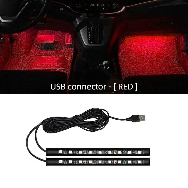 2-in-1 LED Car Neon Interior Light – USB & Cigarette Lighter Footwell Ambient Light, Car Backlight Atmosphere Lamp Accessories