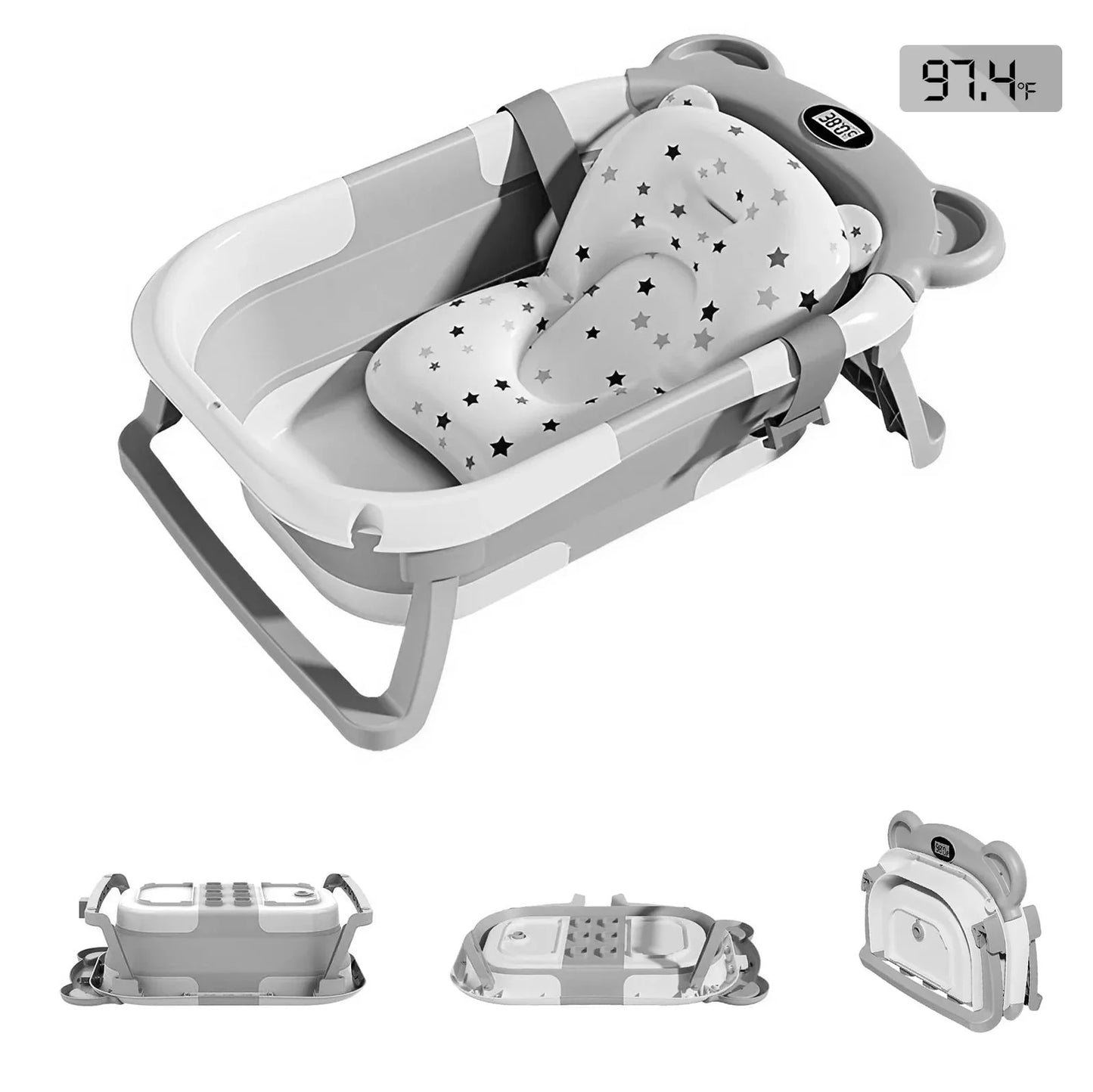 Portable Collapsible Baby Bathtub with Thermometer