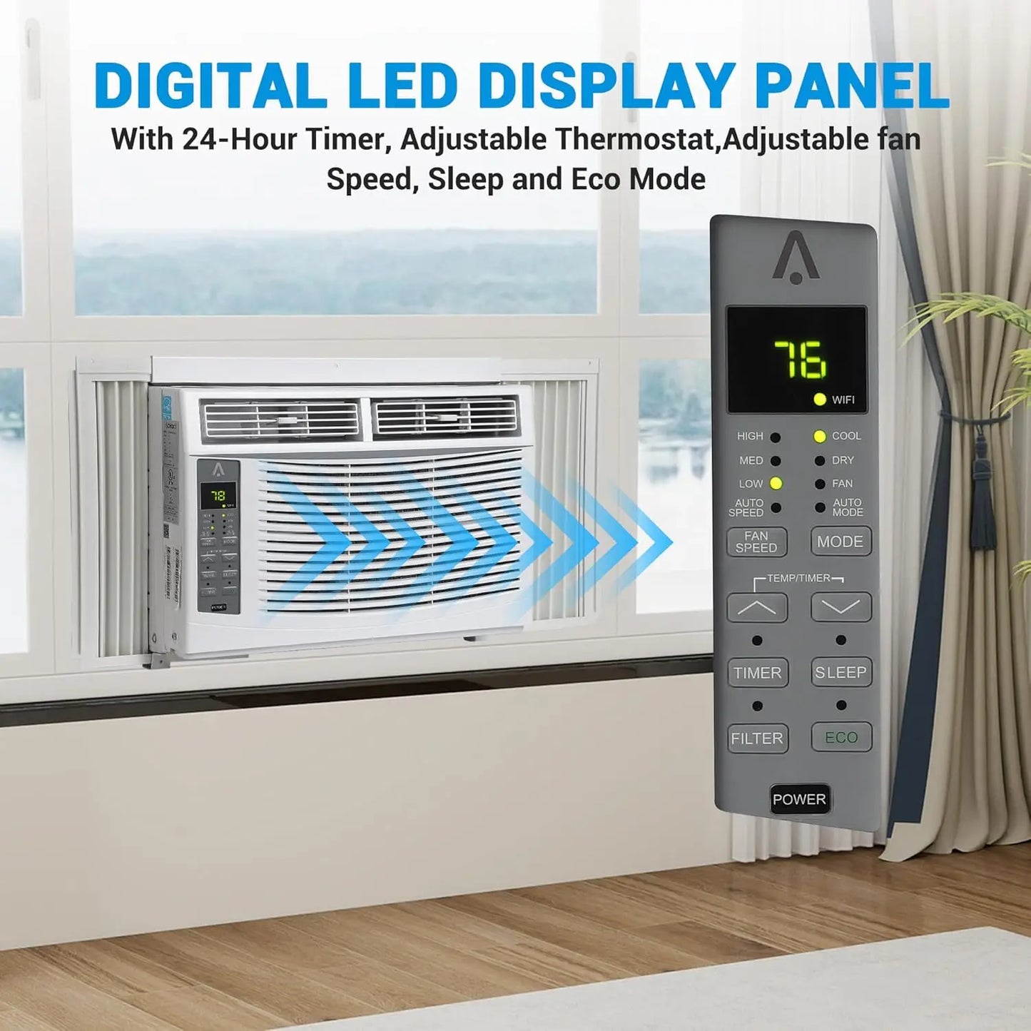 6000 BTU Smart Window Air Conditioner with WiFi - Cools Rooms to 250 Sq Ft, Remote & App Control for Bedroom Office