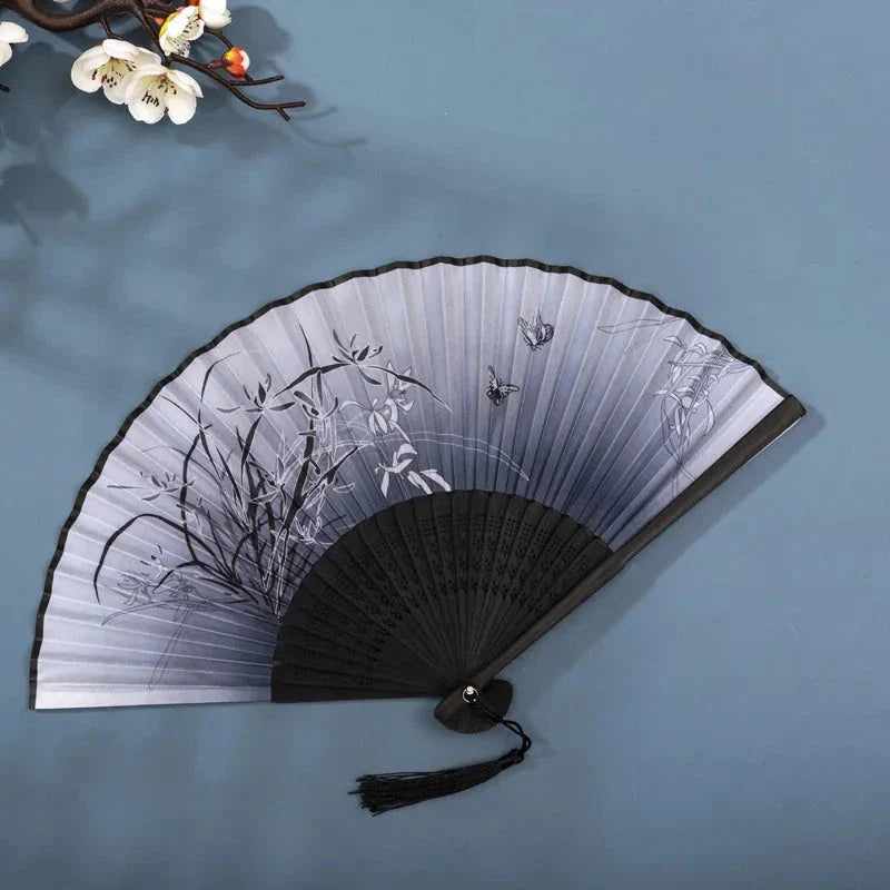 Hand Fan Foldable Silk Fan Noodles Bamboo Fan Bones Halloween Cosplay Prop Christmas Wedding Decoration Party Gifts Art Crafts