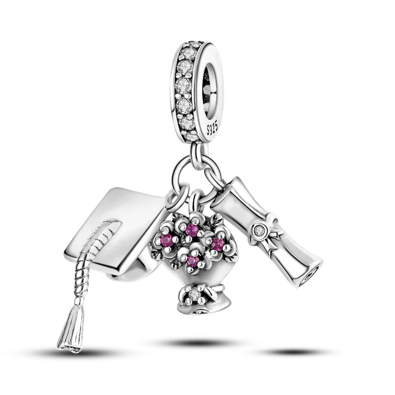 925 Sterling Silver Pink Butterfly & Luminous Firefly Charm – Dangle Bead for Bracelet or Necklace | Elegant DIY Jewelry Gift for Women