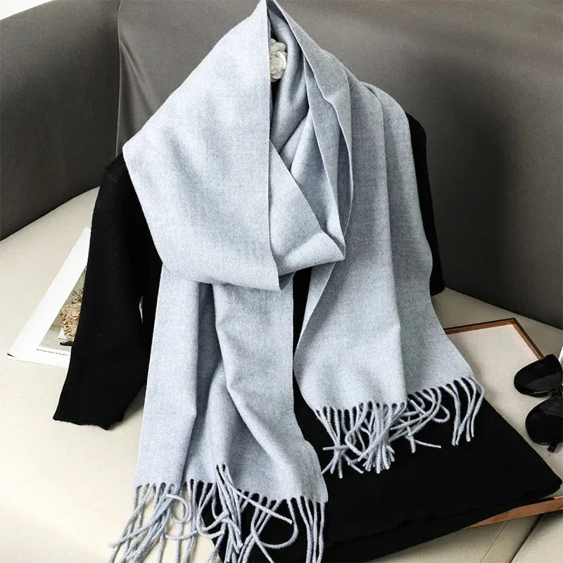 62-Color Winter Cashmere Scarf – Warm Tassel Pashmina Wrap for Women