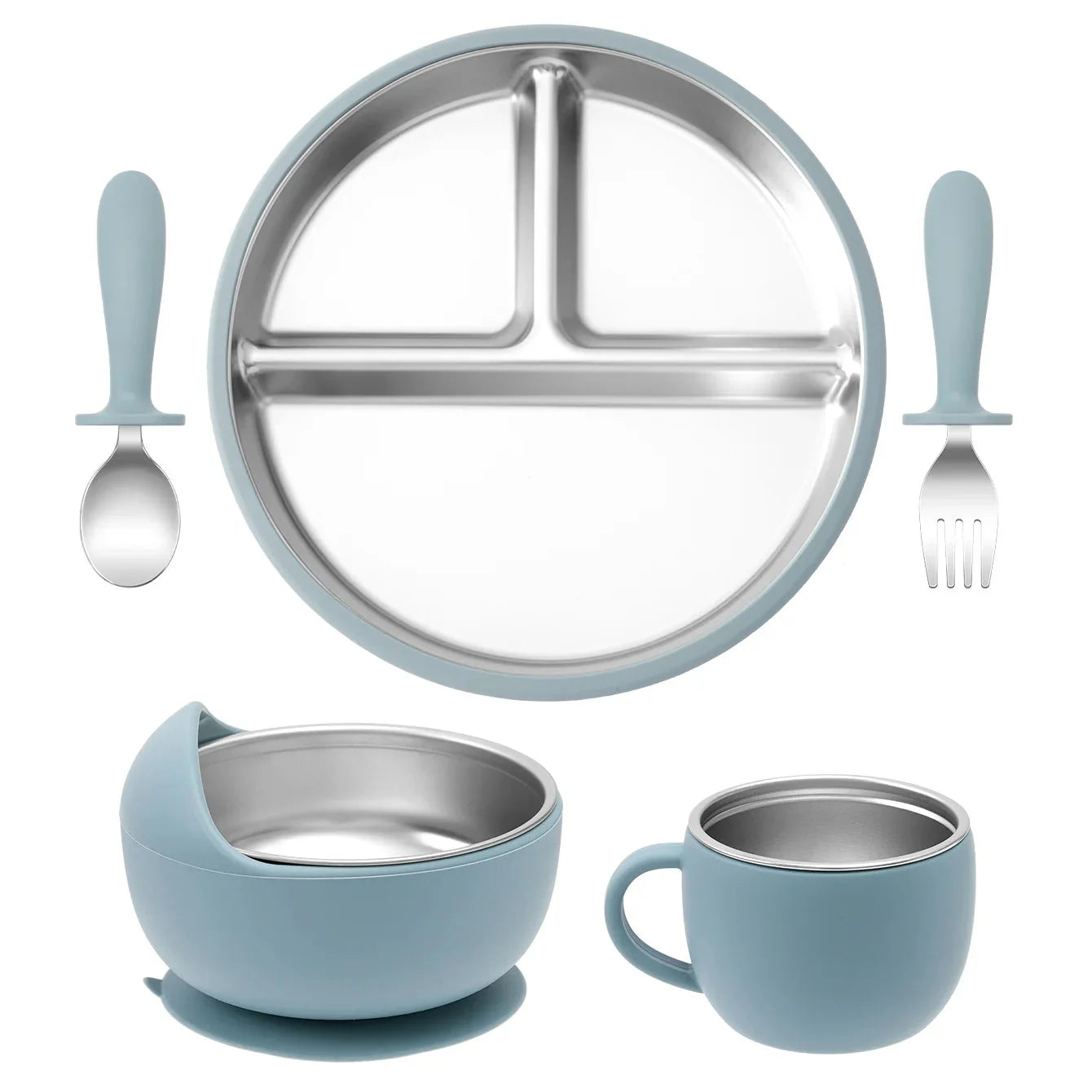 Stainless Steel Baby Feeding Set with Silicone Sucker