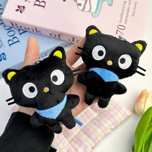 Chococat Plush Keychain Kawaii Black Cat Soft Plush Bag Charm Cute Backpack Purse Key Holder Decoration for Girls Women Gifts