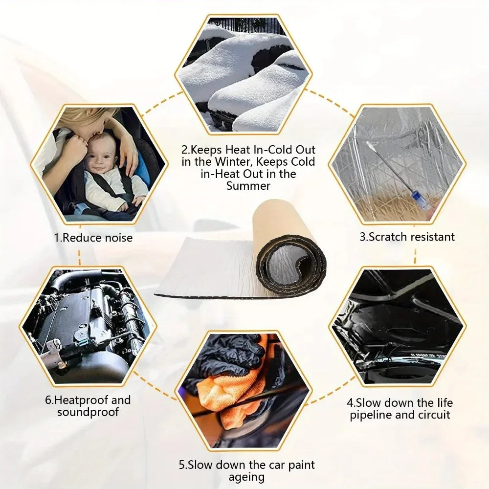 10mm Car Soundproofing Heat Insulation Cotton Roll Heatproof Soundproof Noise Reduction for RV Foam Floor Roof Pipe Insulation