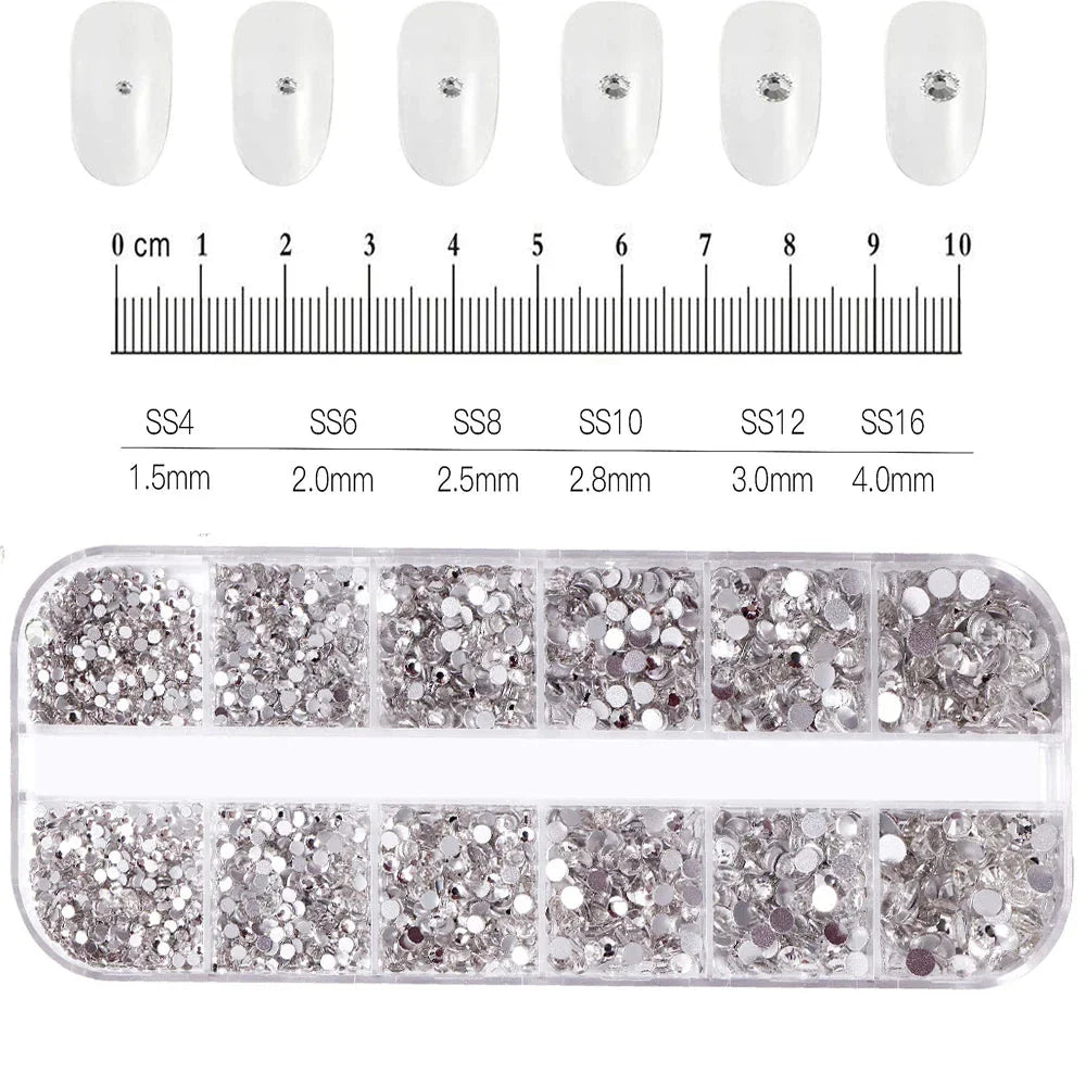 180pcs AB Flatback Glass Nail Rhinestones - Multi-Shape Gems for DIY Nail Art