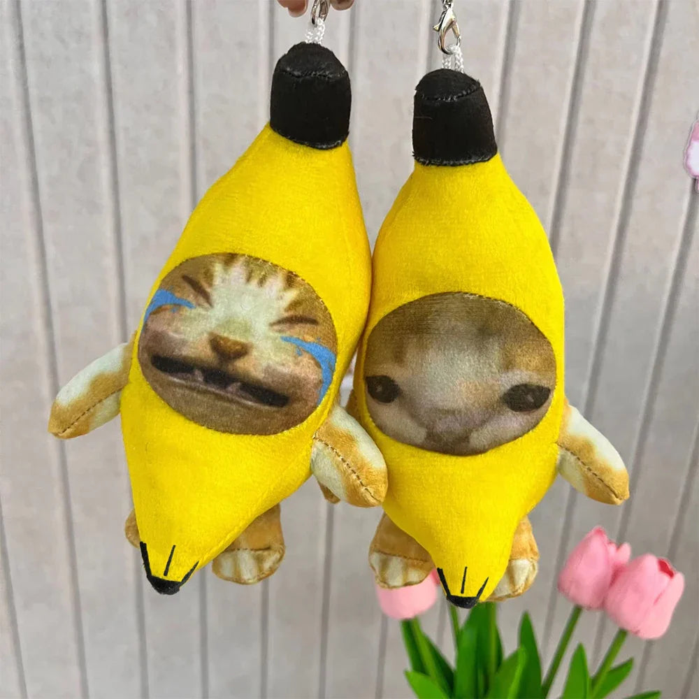 Banana Cat Doll Pendant Keychain Crying Happy Banana Cat Plush Pendant With Sound Toy Car Bag Funny Pendant Keyring Gifts Kids