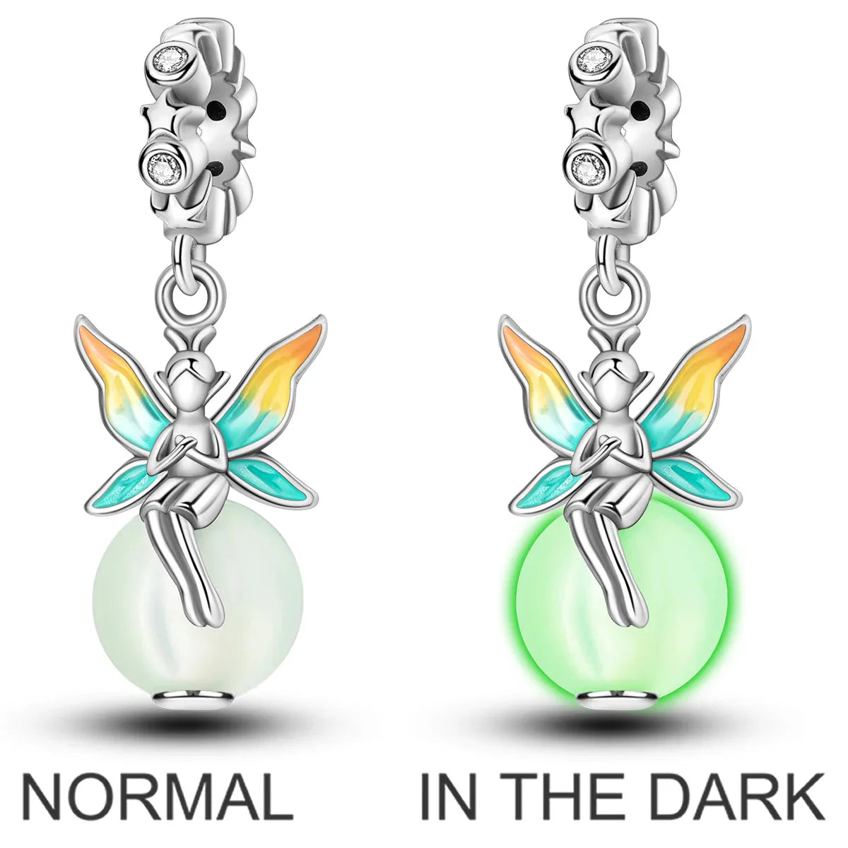 925 Sterling Silver Pink Butterfly & Luminous Firefly Charm – Dangle Bead for Bracelet or Necklace | Elegant DIY Jewelry Gift for Women