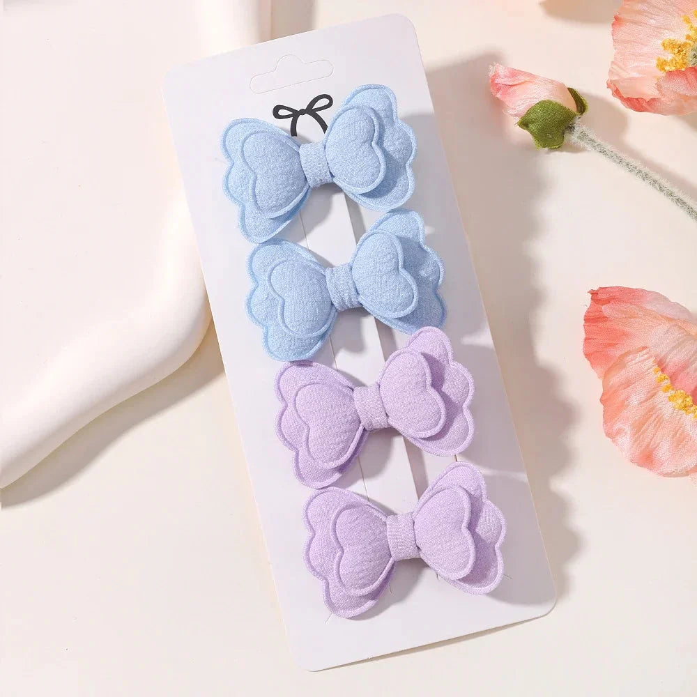 4Pcs Candy Colored Hair Clips for Girls Cute Double-Layered Bows