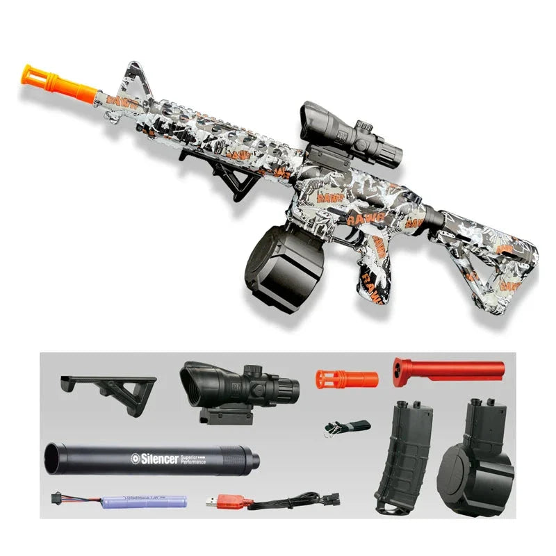M416 Electric Gel Ball Blaster Toy Gun – Rechargeable Outdoor Shooting Toy for Kids & Adults, Sound and Light Effects