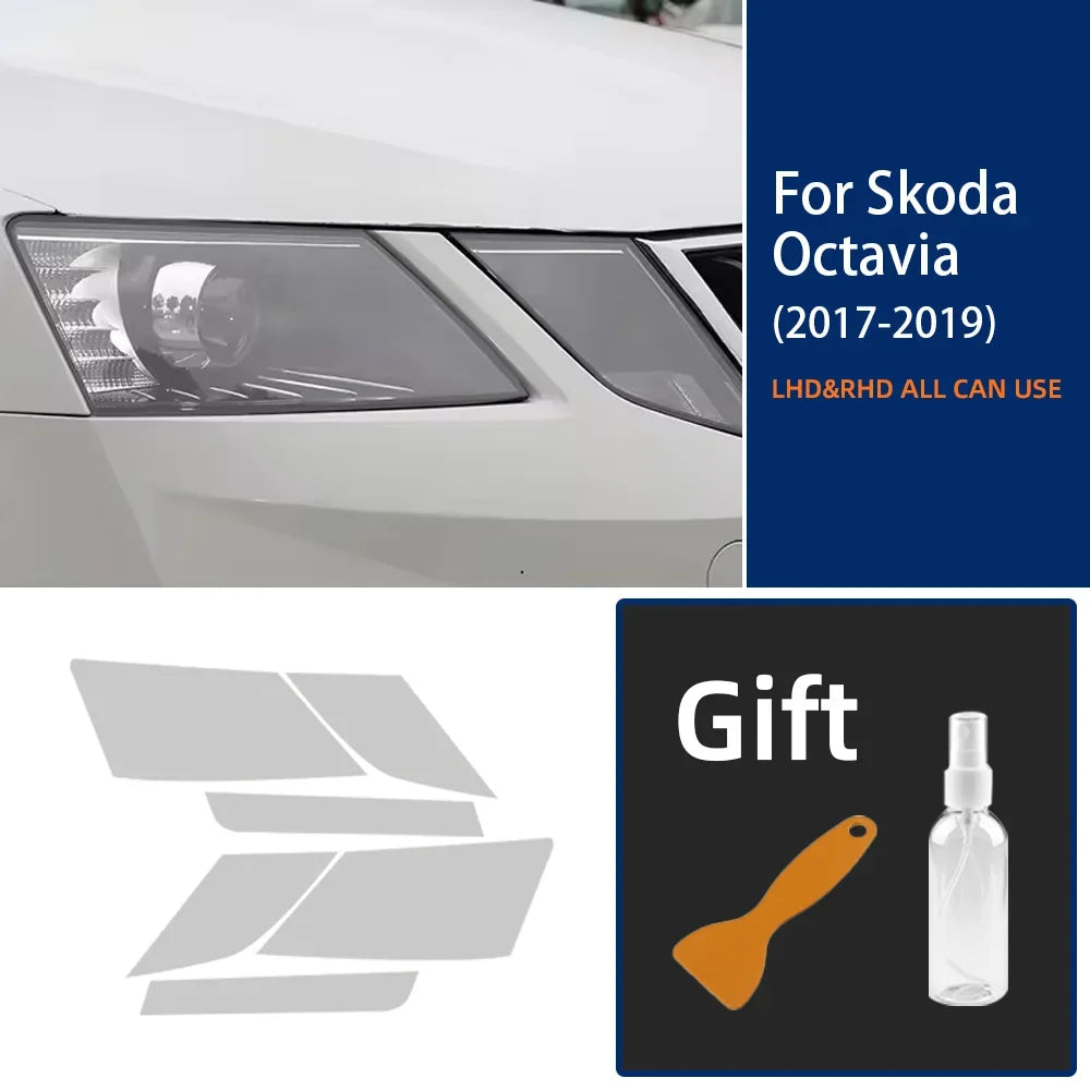 6Pcs Car Headlight Protective Film For Skoda Octavia 3 Facelift 2017 2018 2019  Smoked Black Tint Wrap TPU Sticker