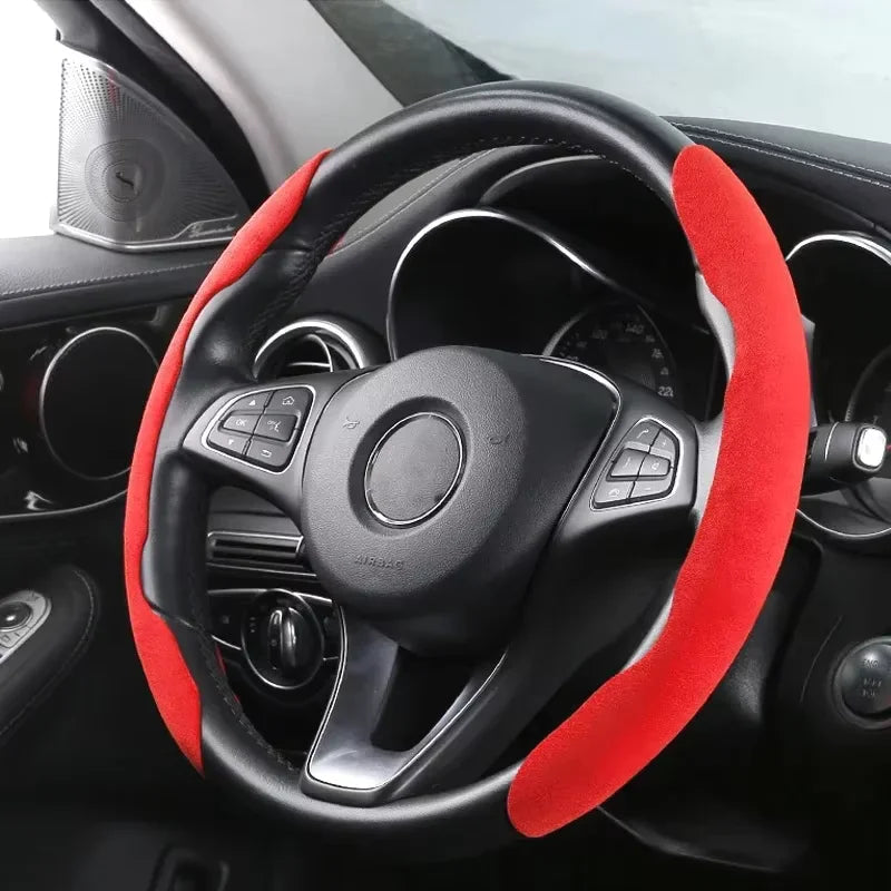 2026 Suede Universal 38CM Car Steering Wheel Booster Cover Non-Slip Auto Interior Steer Protector Decoration Accessories-Brown