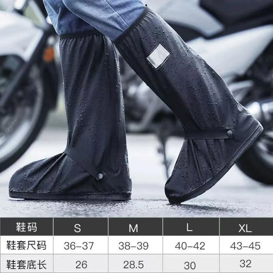 Rain Boot Shoe Covers – Black Waterproof High-Top Clear Rain & Dust Covers with Reflector for Motorcycle, Bike, Men & Women