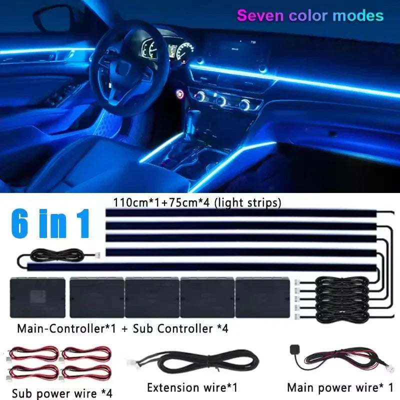 Universal 18-in-1 RGB Car Ambient Light – Interior Neon Strip Kit