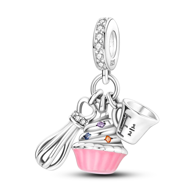 925 Sterling Silver Pink Butterfly & Luminous Firefly Charm – Dangle Bead for Bracelet or Necklace | Elegant DIY Jewelry Gift for Women