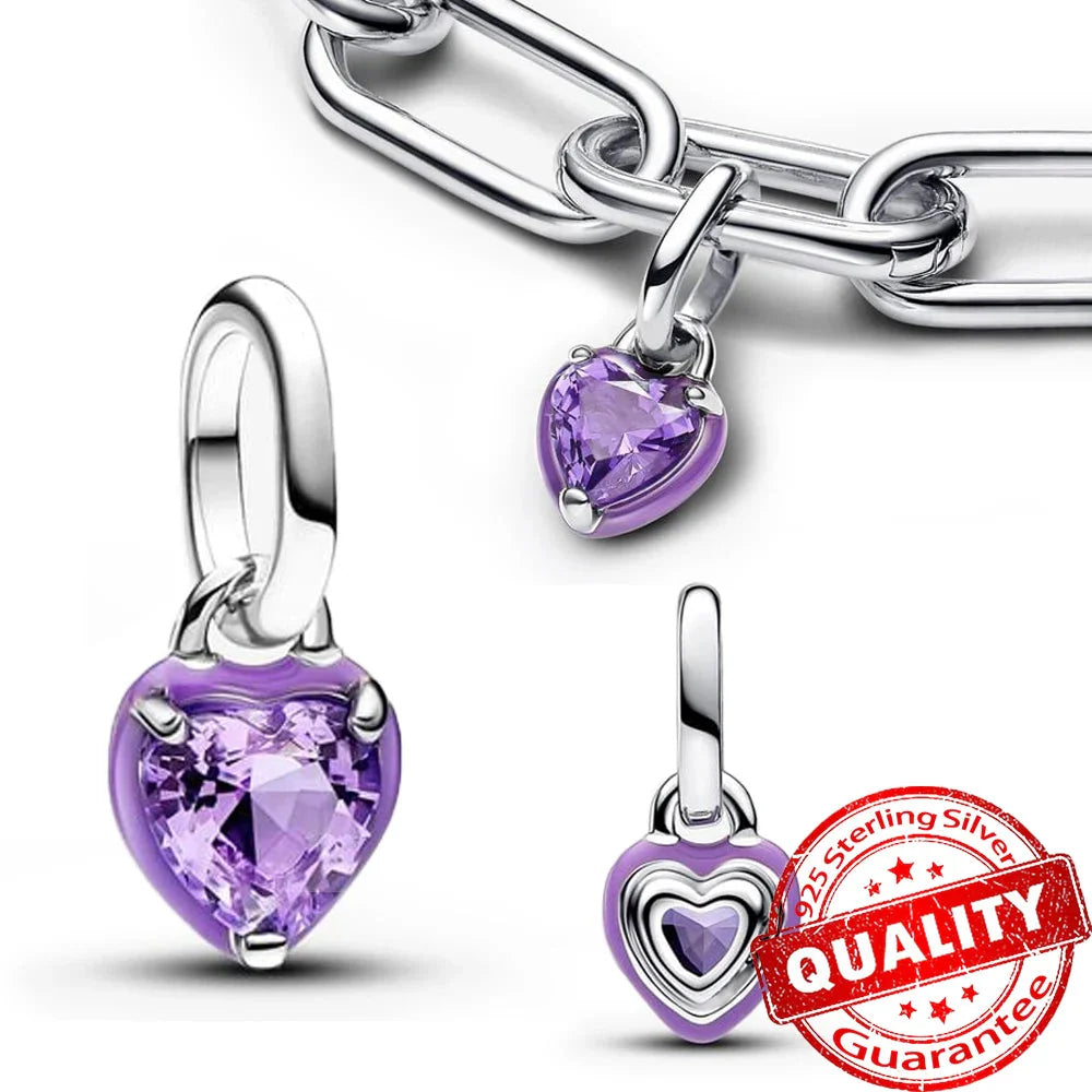 Sparkling Star Mini Dangle Charm - 925 Sterling Silver Green Heart Charm for Me Bracelet, Zircon & Crystal Accent, Customizable Girl Party Jewelry