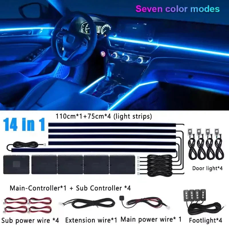 Universal 18-in-1 RGB Car Ambient Light – Interior Neon Strip Kit