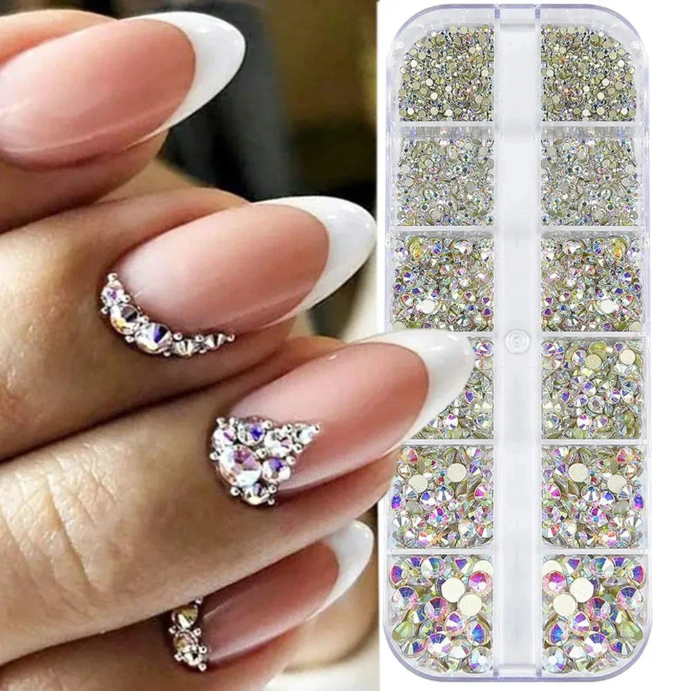 2400+ Shiny Clear Crystal Nail Rhinestones - Mixed Sizes & Shapes Flatback Gems