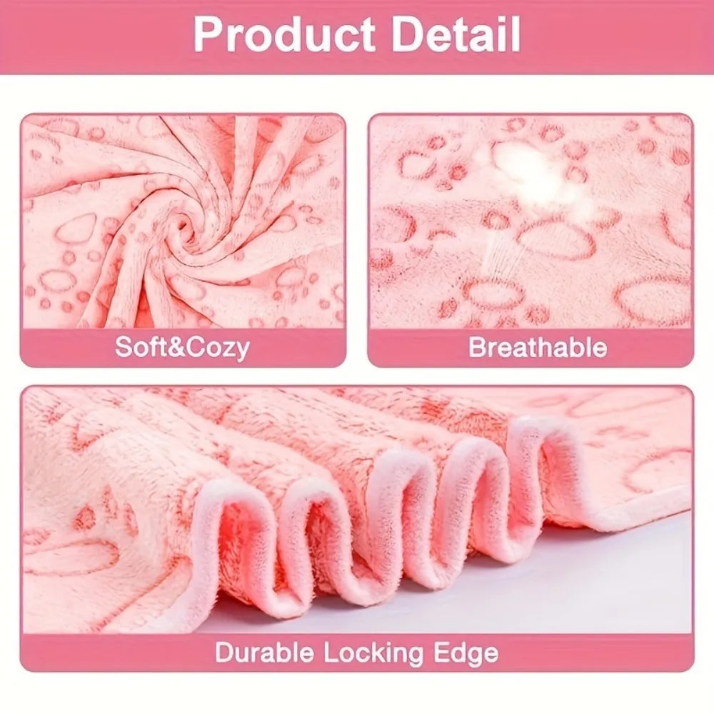 Soft Fluffy Pet Blanket – Cute Paw Print Warm Fleece Mat for Dogs & Cats