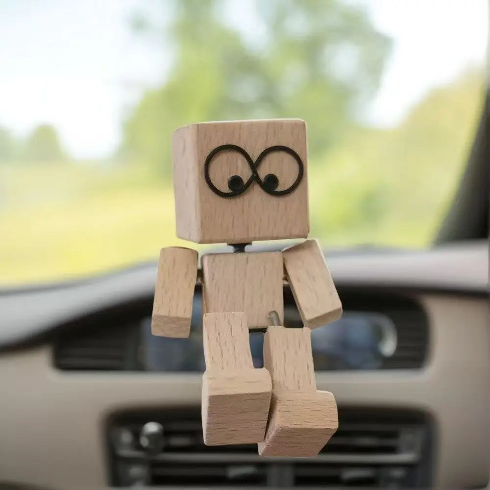 New Car Handmade Shaking Feet Wooden Doll Car Dashboard Desktop Decoration Ornament Shaking Wooden Man Figurine Bobblehead Doll