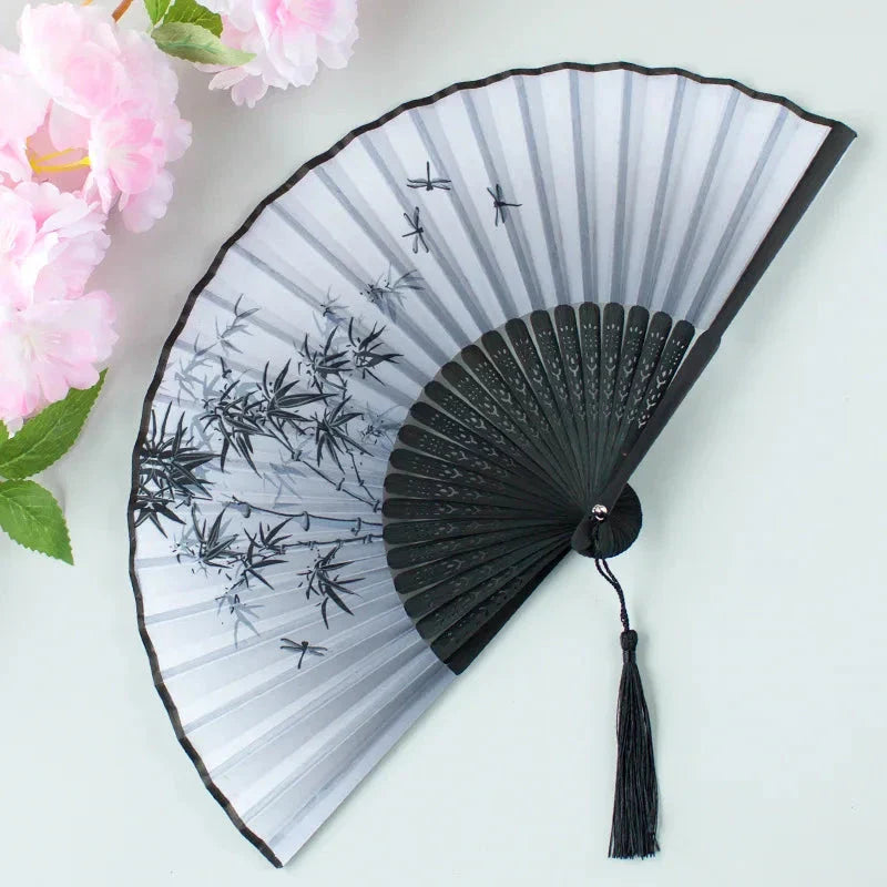 Hand Fan Foldable Silk Fan Noodles Bamboo Fan Bones Halloween Cosplay Prop Christmas Wedding Decoration Party Gifts Art Crafts