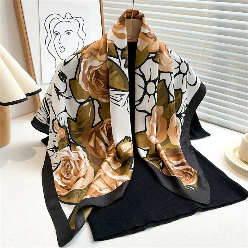 90x90cm Square Silk-Feel Scarf – Luxury Women’s Shawl & Head Wrap