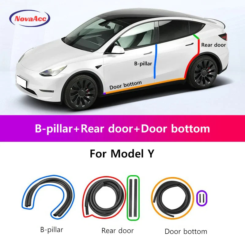 NovaAcc Noise Reduction Sealing Strip For Tesla Model Y 3 Front Rear Door Instrument Panel Trunk Waterproof Dustproof Rubber
