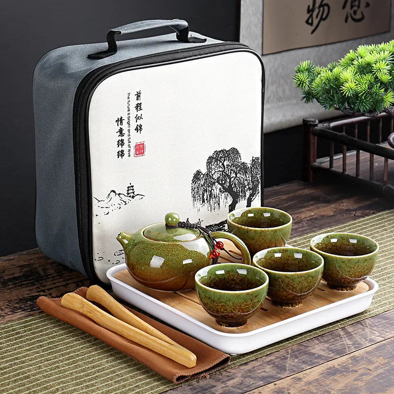 Portable Chinese Kung Fu Travel Tea Set with Carrying Bag & Gaiwan