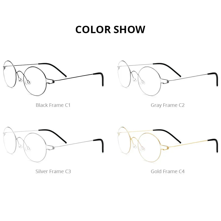 FONEX Screwless Round Eyeglasses – Titanium Alloy Frame for Men & Women