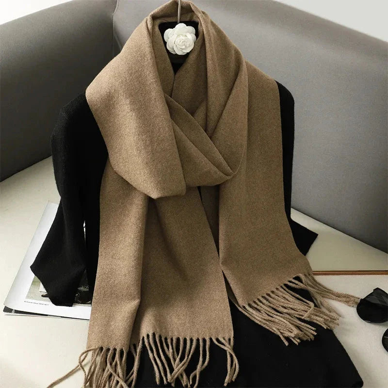 62-Color Winter Cashmere Scarf – Warm Tassel Pashmina Wrap for Women