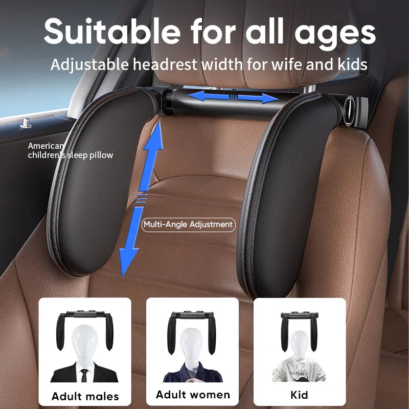 Ergonomic 360° Adjustable Auto Cervical Pillow with Memory Foam & Side Pads One-Click Sleep Headrest for Car Travel BMW Benz