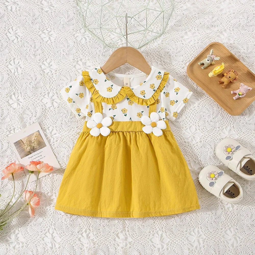 Baby Girl Floral Summer Dress (0–3Y) – Cotton Two-Piece Style Shoulder Strap Outfit