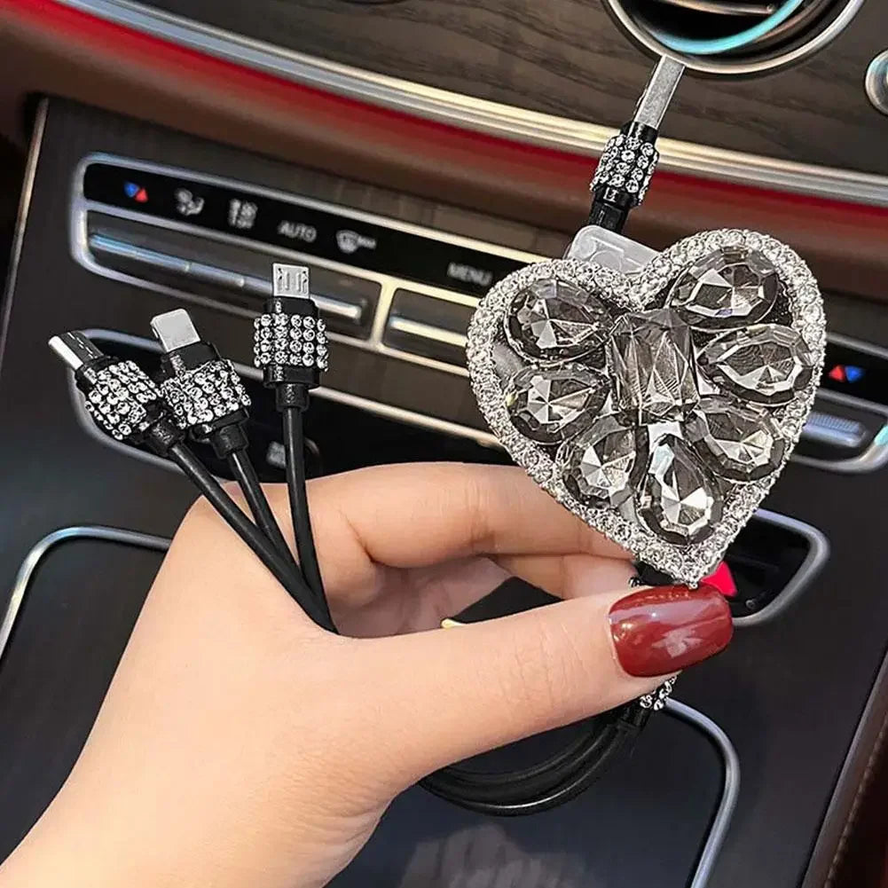 Bling Diamond Goddess Love Car Charger USB Multi Charging Universal Auto Charging New Three-In-One Cable Cable Data Fast Di N2K7