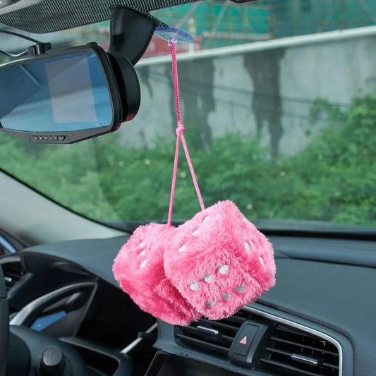 1 Fuzzy Plush Dice with Dots Retro Square Plush Hanging Mirror Fuzzy Dices Kid Toys for Pink Car Interior Ornament Decoration