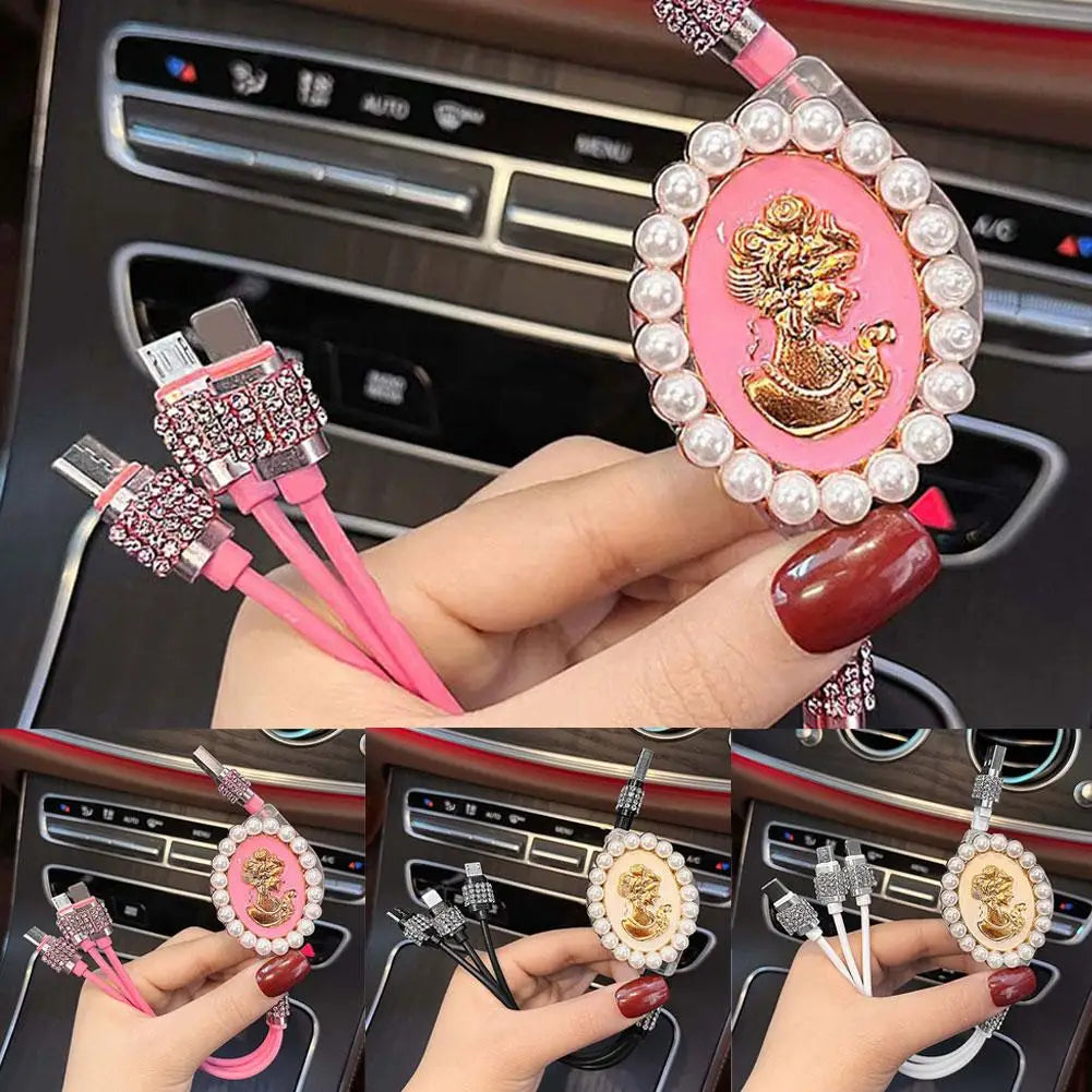 Bling Diamond Goddess Love Car Charger USB Multi Charging Universal Auto Charging New Three-In-One Cable Cable Data Fast Di N2K7
