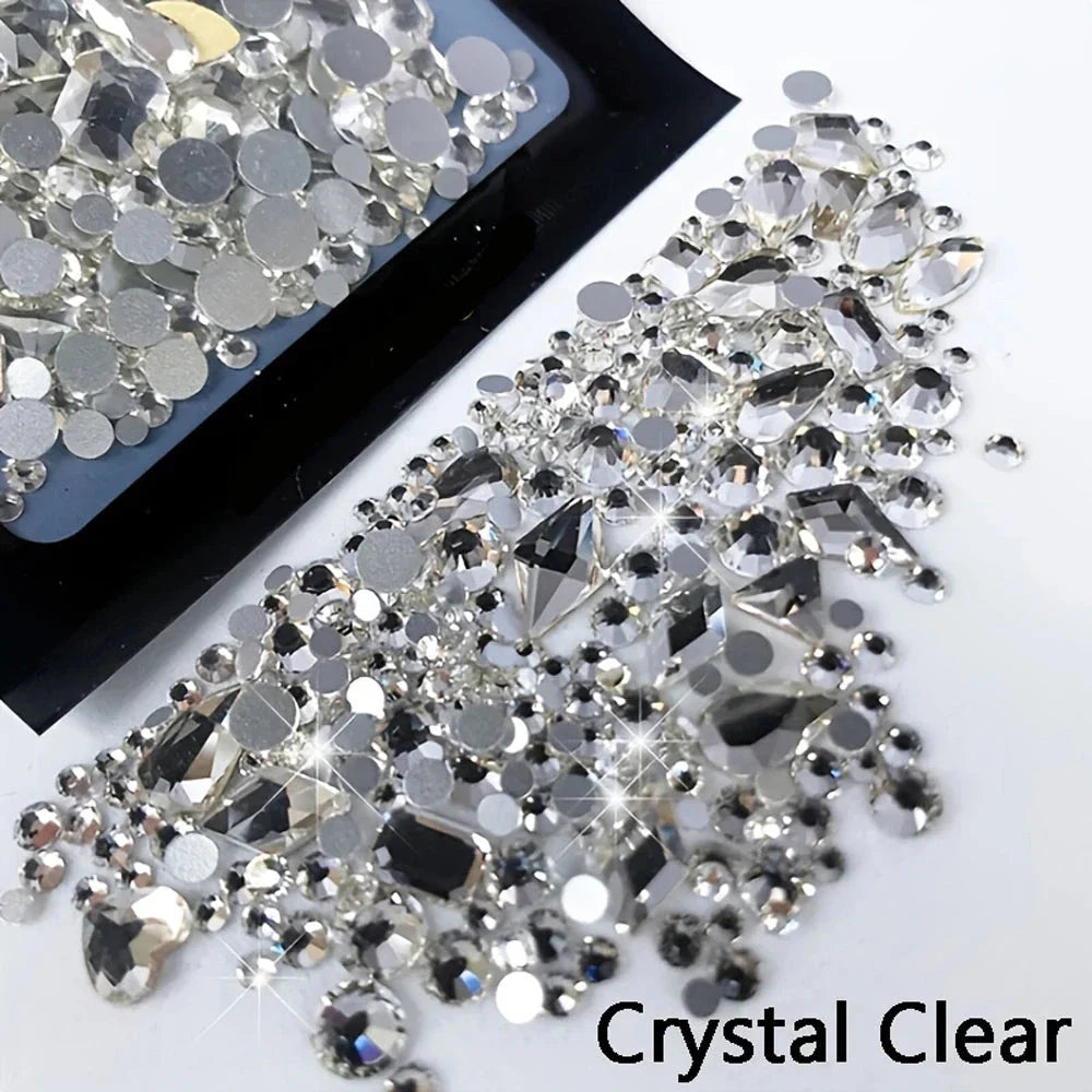 180pcs AB Flatback Glass Nail Rhinestones - Multi-Shape Gems for DIY Nail Art