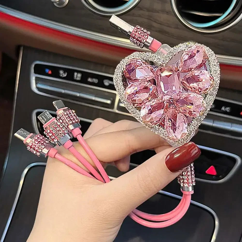 Bling Diamond Goddess Love Car Charger USB Multi Charging Universal Auto Charging New Three-In-One Cable Cable Data Fast Di N2K7
