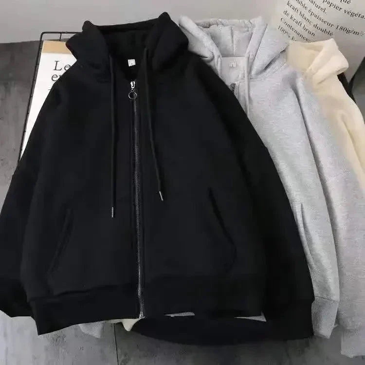 Women’s Y2K Fleece Zip-Up Hoodie – Streetwear Hip Hop Punk Style Loose Sweatshirt for All Seasons