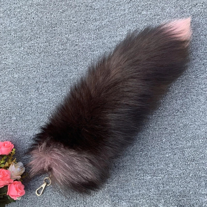 Plush-Fox Tail Keychain Furry Racoon Tail Keyring Keychain 28cm Animal Tail Key-Pendant Pompoms Keyring Holder Bag-Decor
