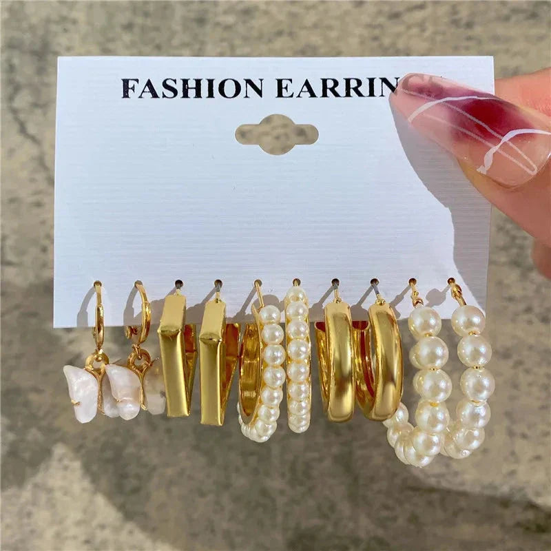 Gold Butterfly & Heart Dangle Earrings Set – Acrylic Drop Jewelry for Women