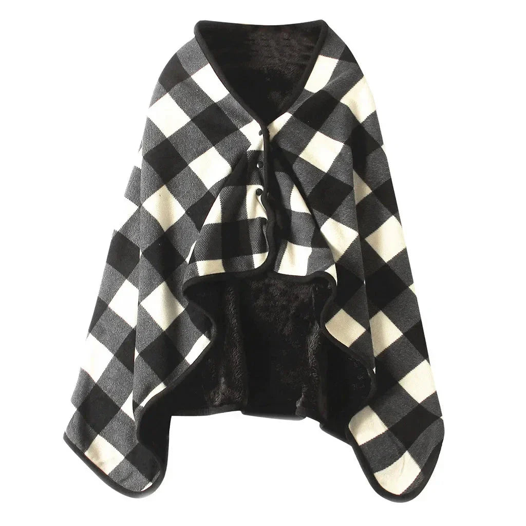 Double-Layer Tartan Plaid Blanket Scarf – Warm Winter Shawl for Women