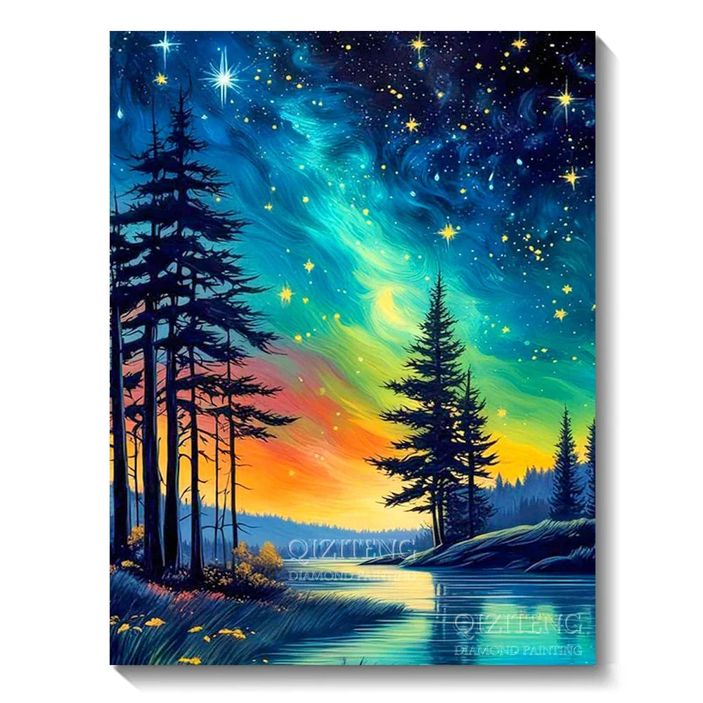 5D Diamond Painting Kit - Aurora Landscape Mosaic, Full Round Drill for DIY Home Decor