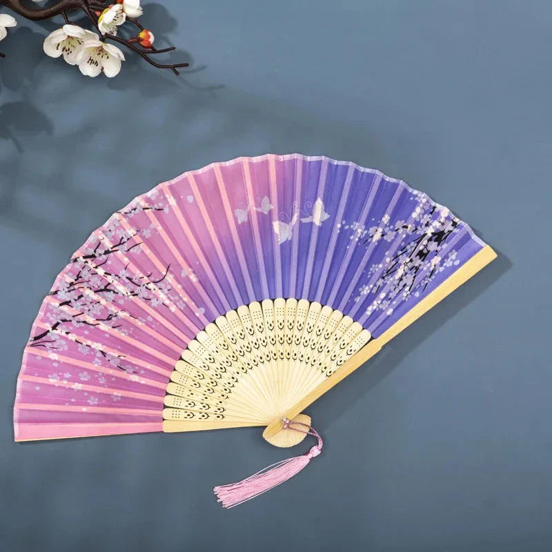 Hand Fan Foldable Silk Fan Noodles Bamboo Fan Bones Halloween Cosplay Prop Christmas Wedding Decoration Party Gifts Art Crafts