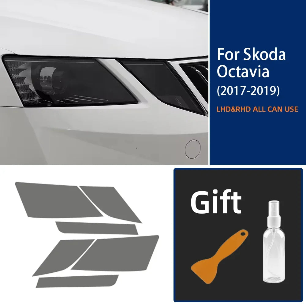 6Pcs Car Headlight Protective Film For Skoda Octavia 3 Facelift 2017 2018 2019  Smoked Black Tint Wrap TPU Sticker