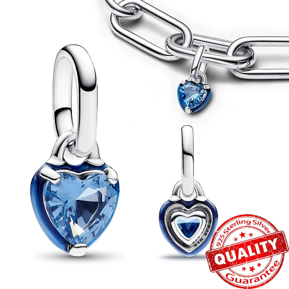 Sparkling Star Mini Dangle Charm - 925 Sterling Silver Green Heart Charm for Me Bracelet, Zircon & Crystal Accent, Customizable Girl Party Jewelry