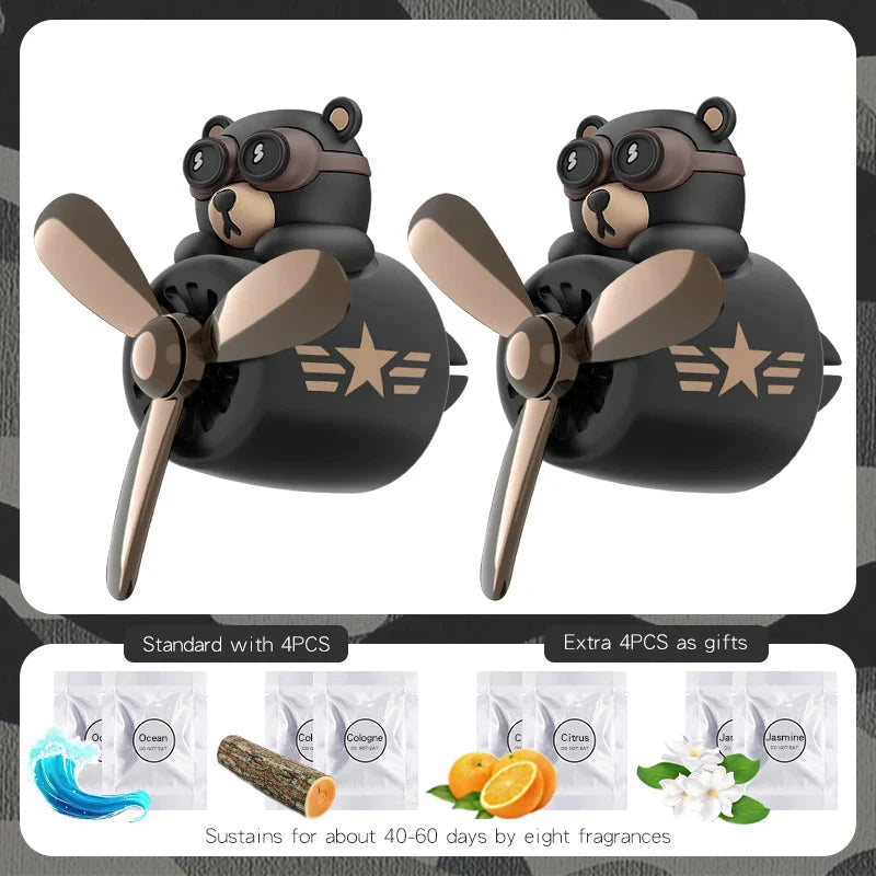 Rotating Airplane Pilot Bear Car Air Freshener - Vent Clip Fragrance Diffuser