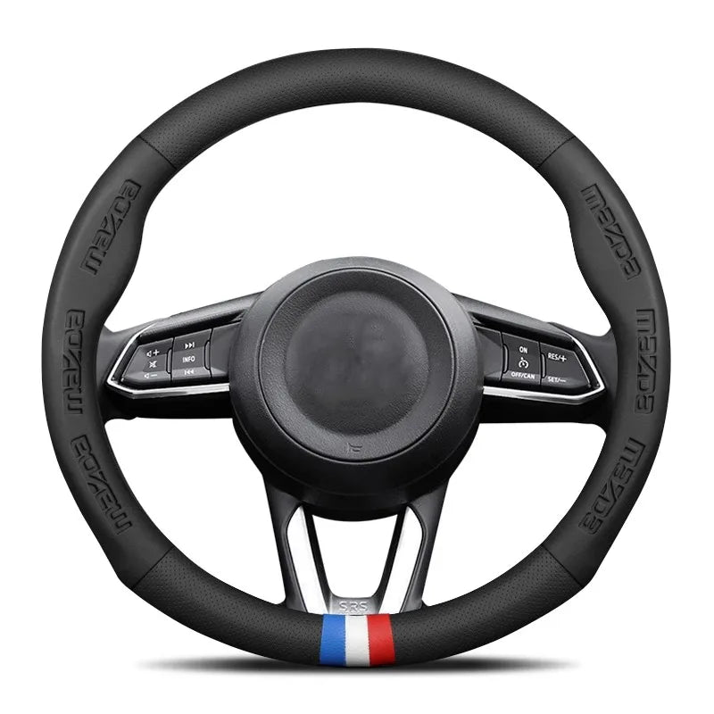 3D Embossing Leathe Car Steering Wheel Cover For Mazda 3 5 6 SKYACTIV Axela Atenza CX30 CX5 CX8 CX9 MX5 RX8 RX7 BT50 Accessories