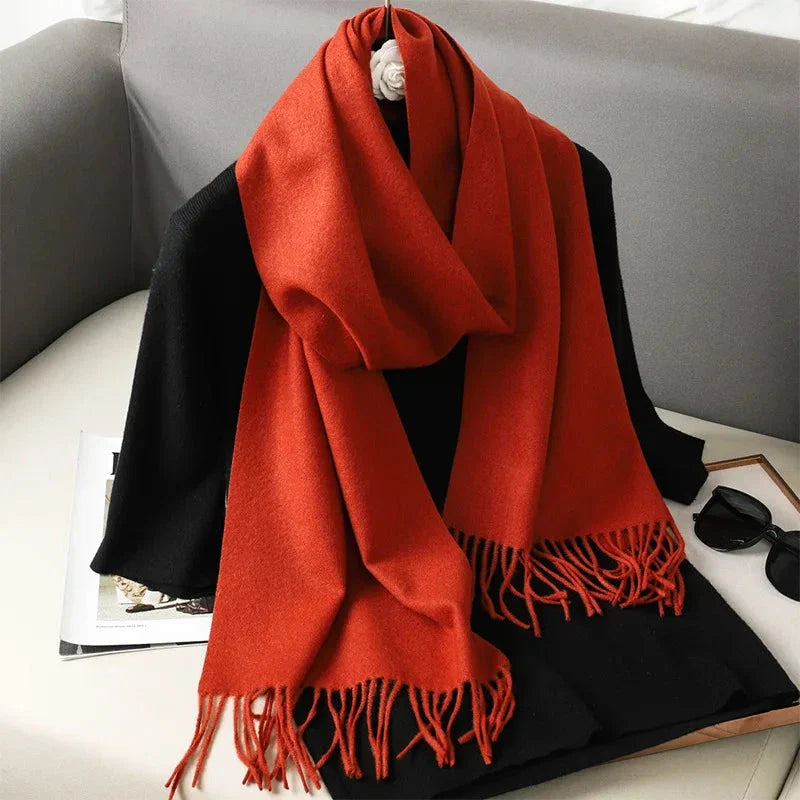 62-Color Winter Cashmere Scarf – Warm Tassel Pashmina Wrap for Women